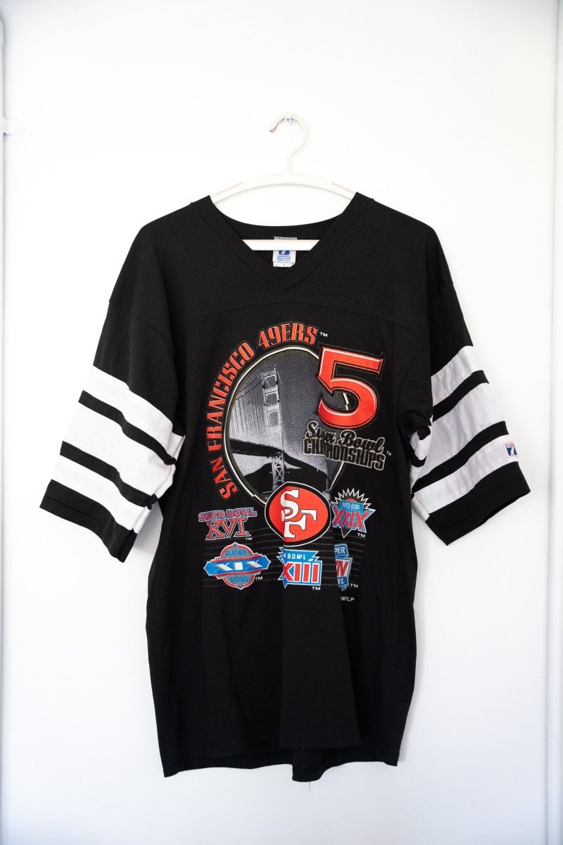 1995 Logo 7 San Francisco 49ers 5 Super Bowl 1/4 Sleeve Shirt Size Large - Keep It Classic