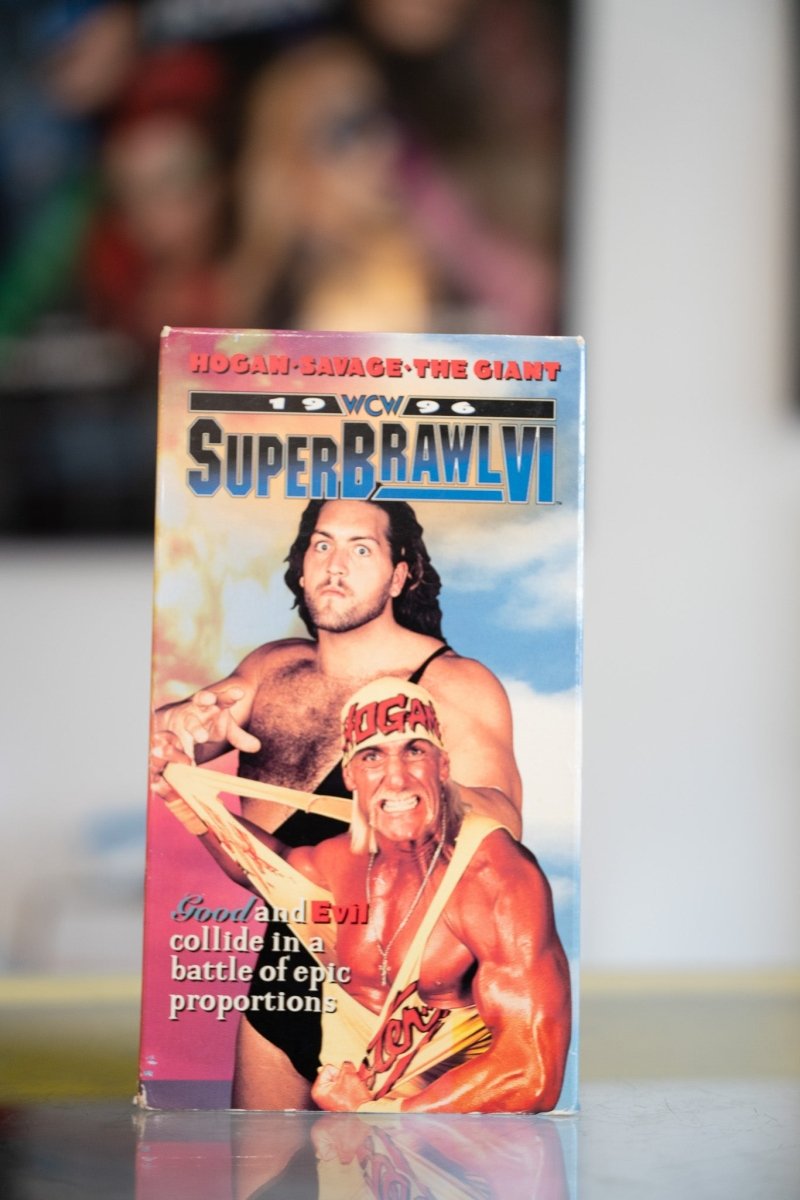 1996 WCW SuperBrawl VI VHS with Hulk Hogan flexing in foreground and The Giant behind him with blue and orange metallic title