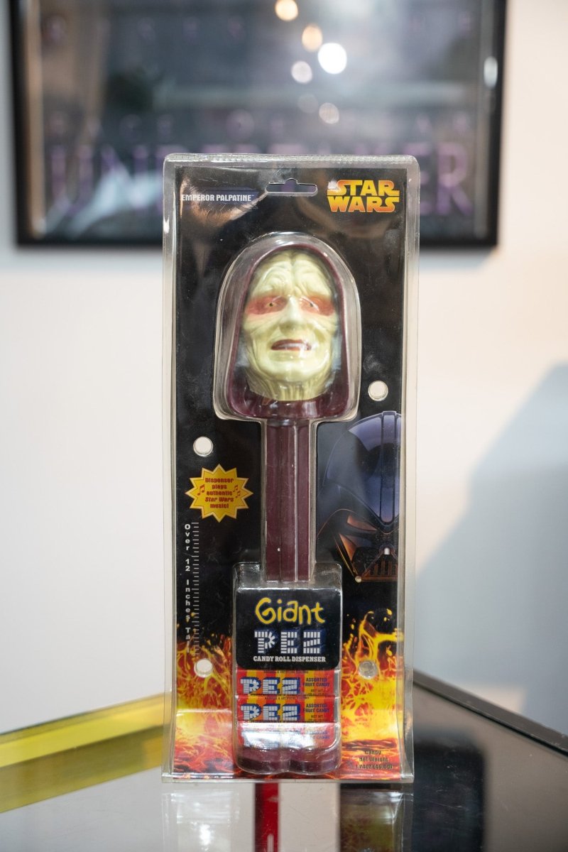2005 Star Wars Emperor Palpatine Giant PEZ candy roll dispenser sealed over 12 inches hooded head sculpt dark red stem plays Star Wars music