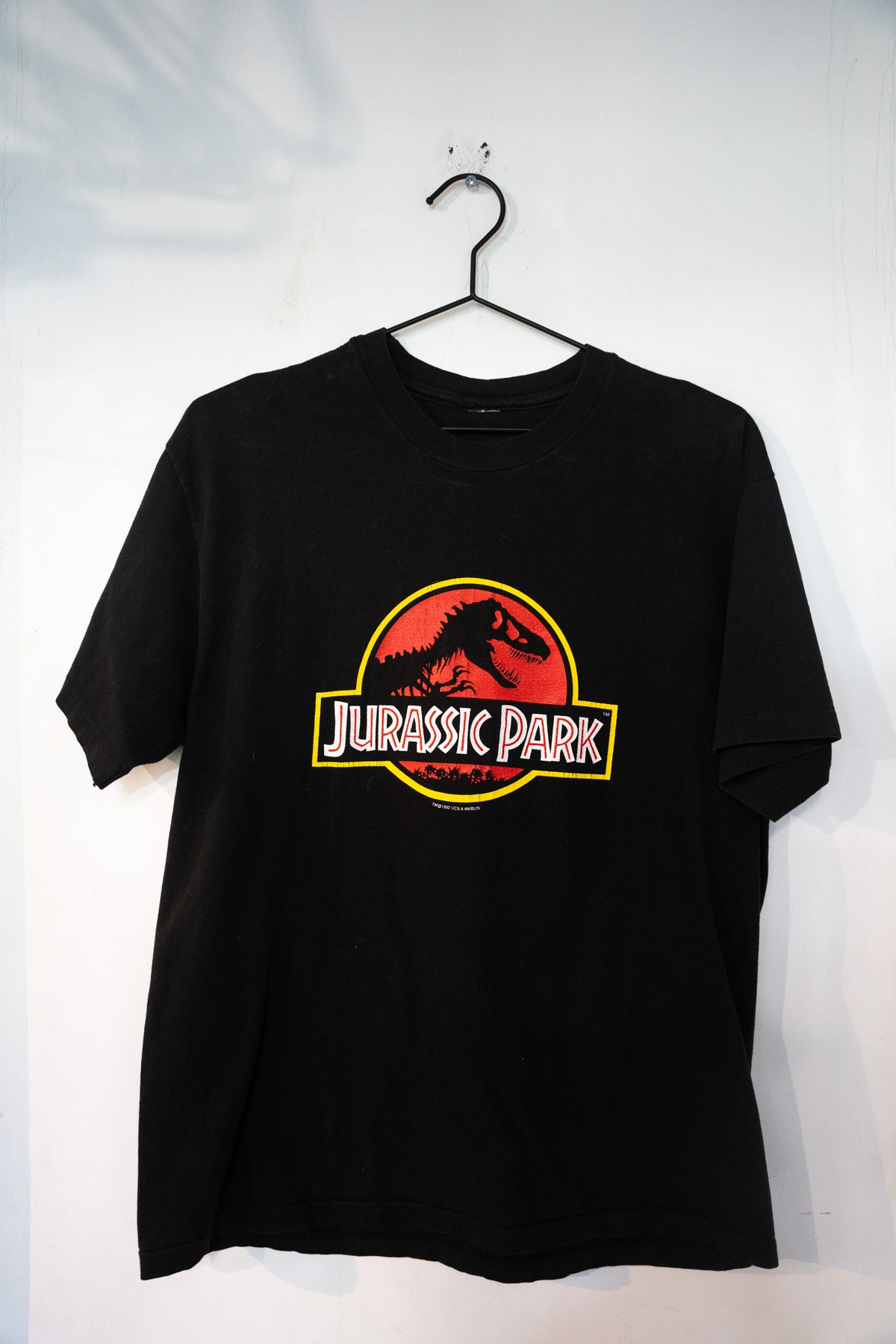 Vtg 1992 Jurassic Park Black Classic T-Rex Logo Movie Promo Shirt Size Small