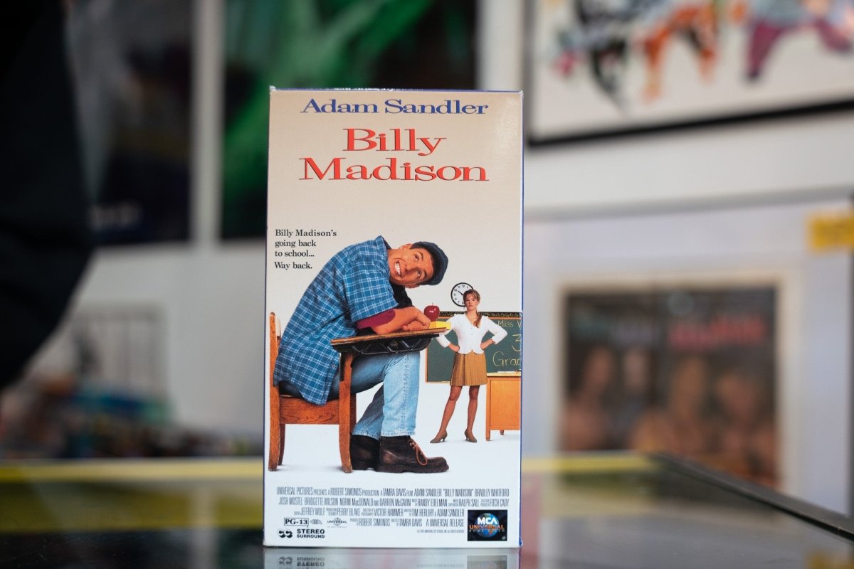 Universal Billy Madison VHS tape, 1990s comedy film featuring Adam Sandler, displayed with original case and cover art