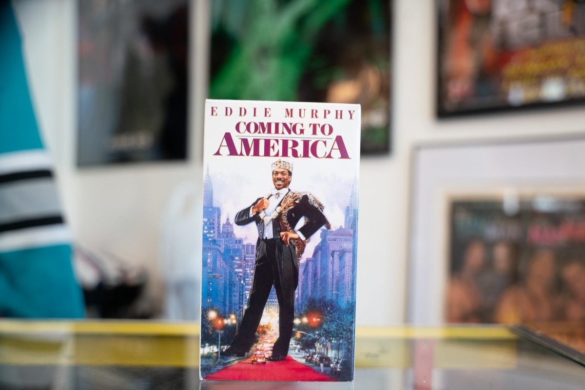 Paramount Coming To America VHS tape with artwork showing the film's title and imagery on the case spine and front cover