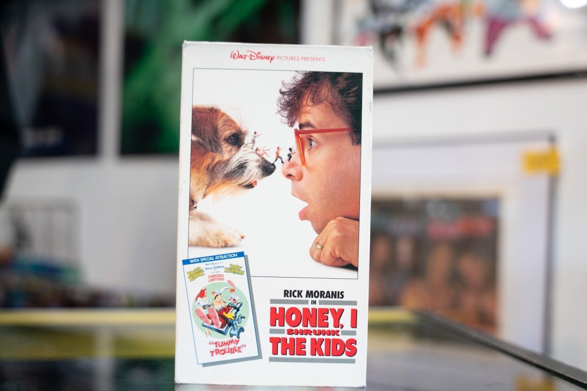 Walt Disney Home Video Honey I Shrunk The Kids VHS tape from 1989 with colorful artwork showing the movie title and characters on the case spine