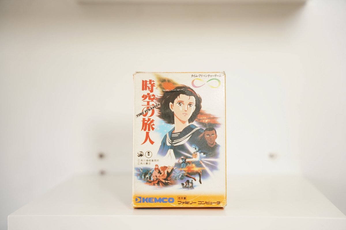 Nintendo Famicom Toki no Tabibito Time Stranger CIB box anime girl sailor uniform historical scenes samurai infinity symbol KEMCO yellow logo
