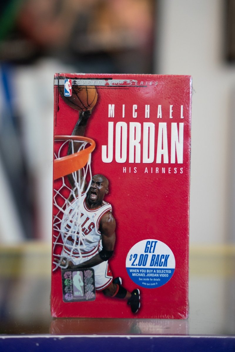 Michael Jordan His Airness VHS factory sealed in shrink wrap with Jordan dunking in Bulls jersey on red cover with silver lettering