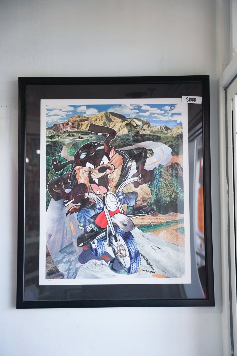 On The Road With Taz Marjorie Pesek signed limited edition 22/250 framed Tasmanian Devil motorcycle desert red rocks Looney Tunes