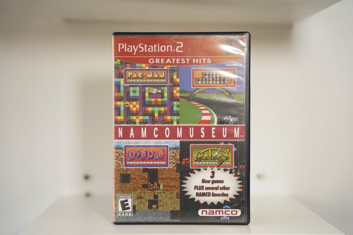 PS2 Namco Museum Greatest Hits red label Pac-Man Pole Position Dig Dug Galaga screenshots NAMCO MUSEUM text Namco Everyone