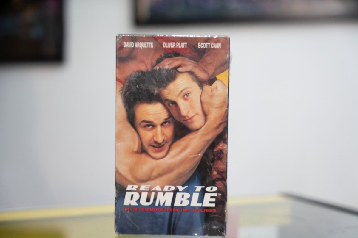 Ready to Rumble VHS with David Arquette and Scott Caan in wrestler headlock red silver READY TO RUMBLE title and shrink wrap