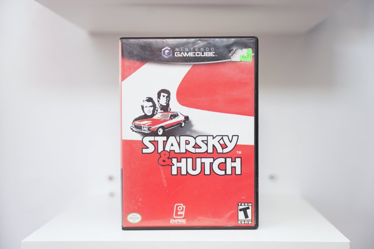 Nintendo GameCube Starsky and Hutch case red white Ford Gran Torino graphic novel style STARSKY HUTCH white text Empire Interactive Teen