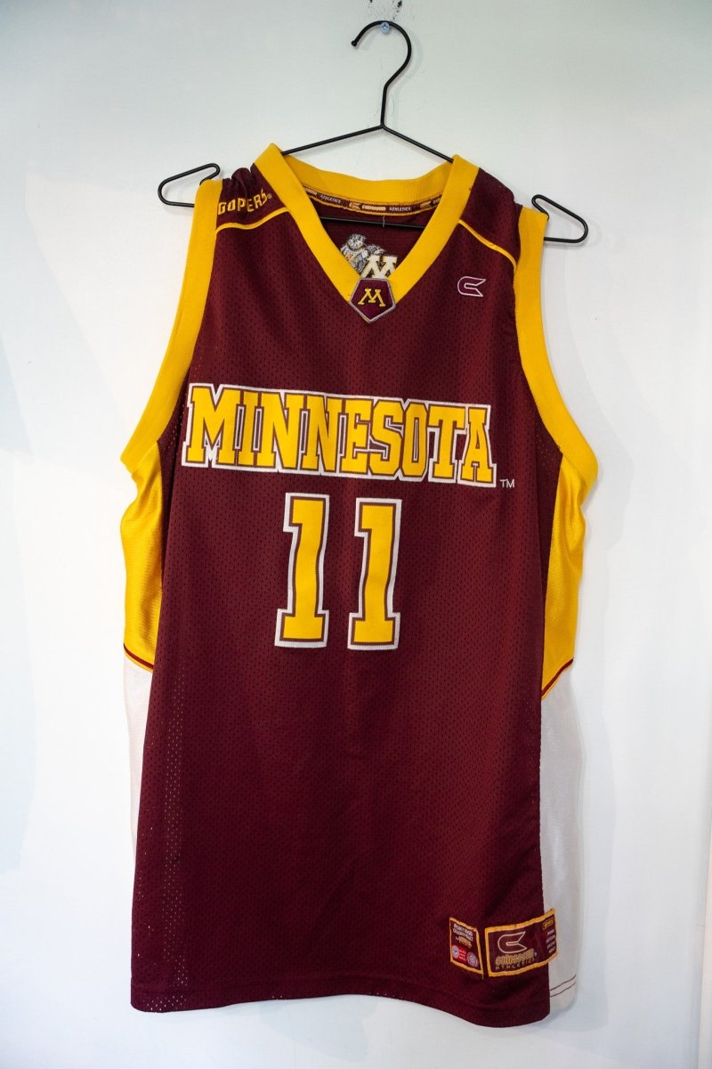 Colosseum Athletics Minnesota Golden Gophers college basketball jersey in maroon with gold trim, size XL, displayed flat against white background