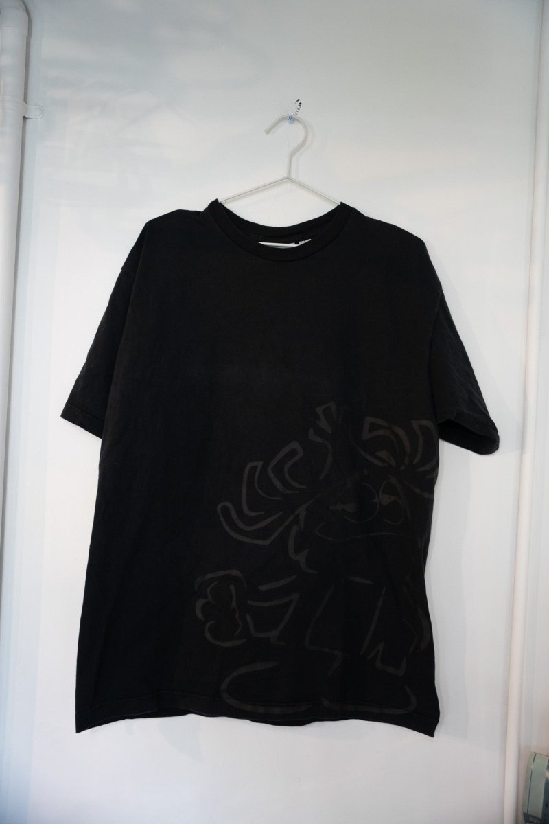 Black vintage Hawaiian Punch blackout t-shirt with subtle dark tonal Punchy mascot graphic on lower right in black-on-black print size Large