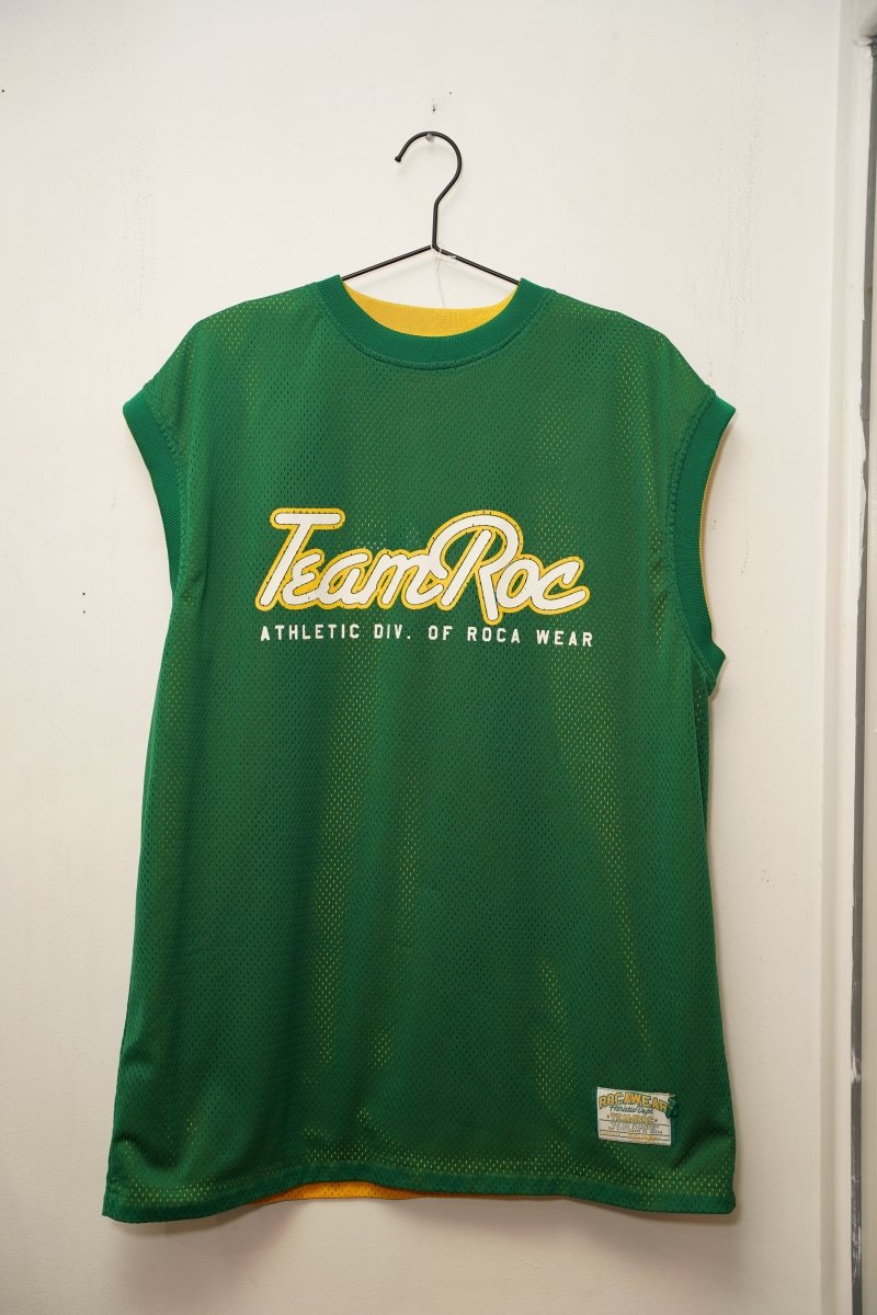 Green Rocawear Team Roc reversible mesh jersey yellow trim Team Roc cursive text ATHLETIC DIV OF ROCA WEAR XL