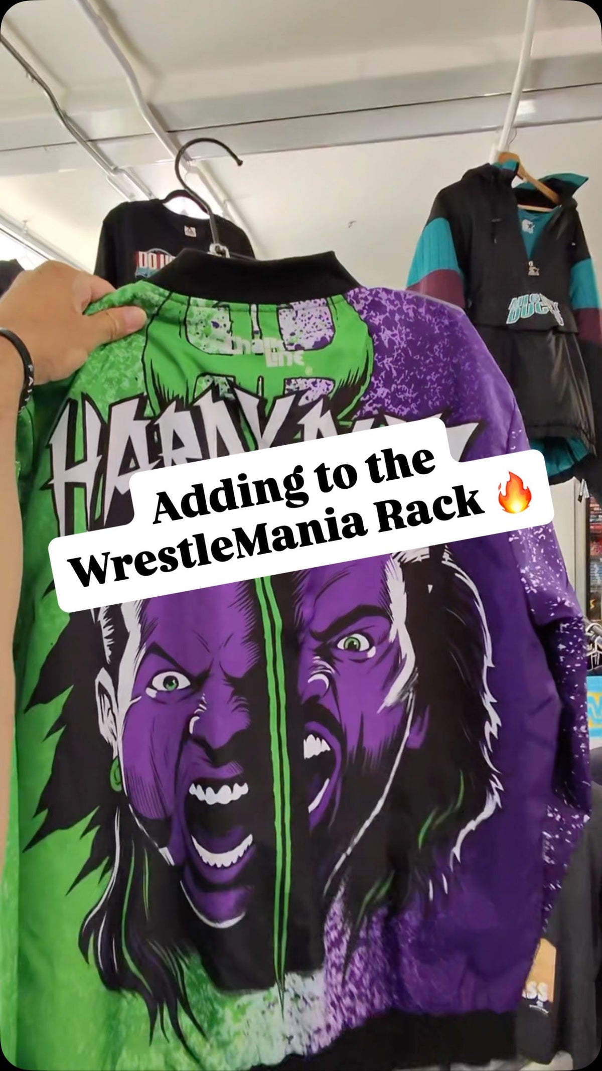 WrestleMania rack restock at Keep It Classic, Container Park Las Vegas, April 2026.