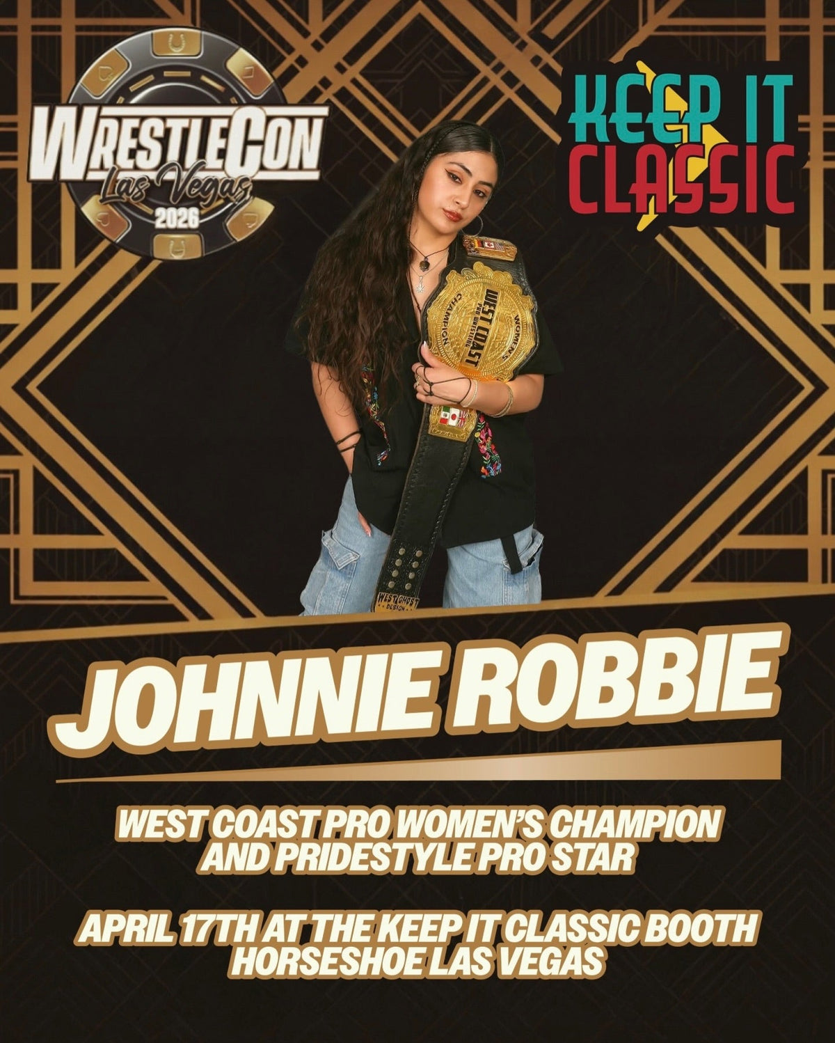Johnnie at the Keep It Classic WrestleCon booth, running Friday 9am to 1pm.