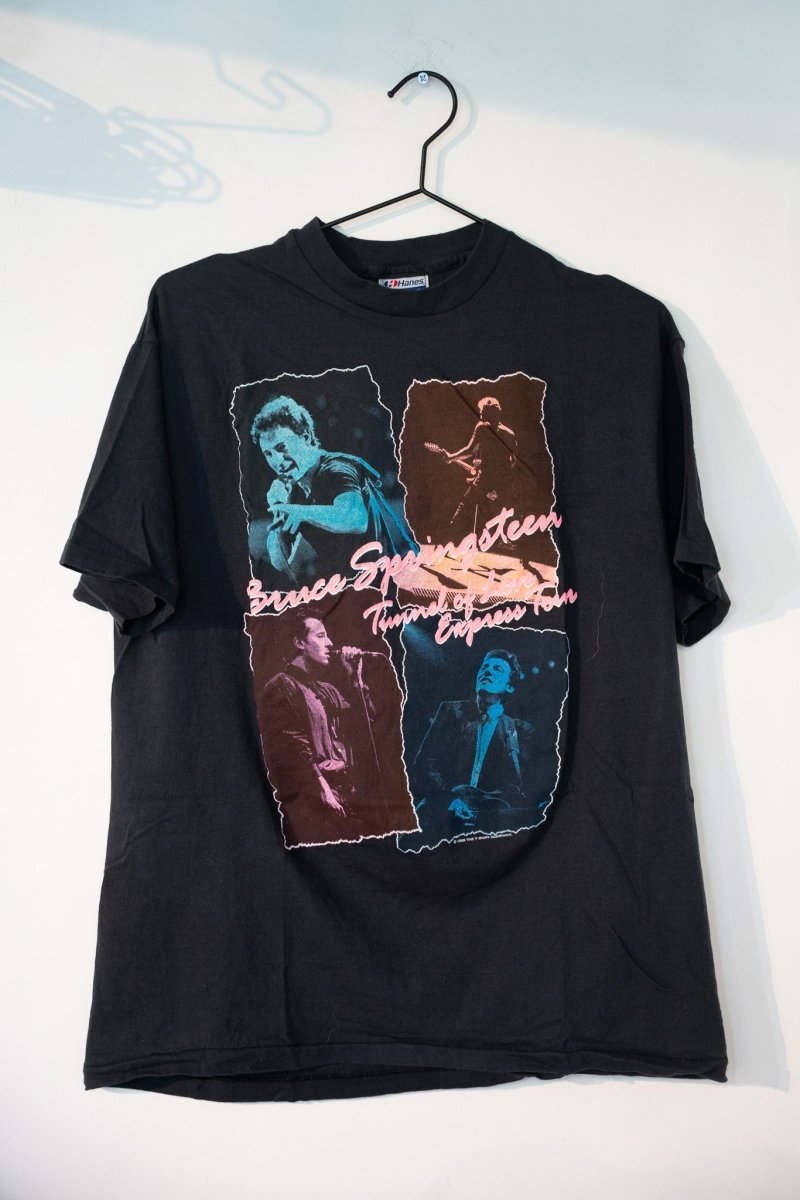 1988 Bruce Springsteen tour t-shirt, double-sided print, vintage tag, photographed on the grading bench.