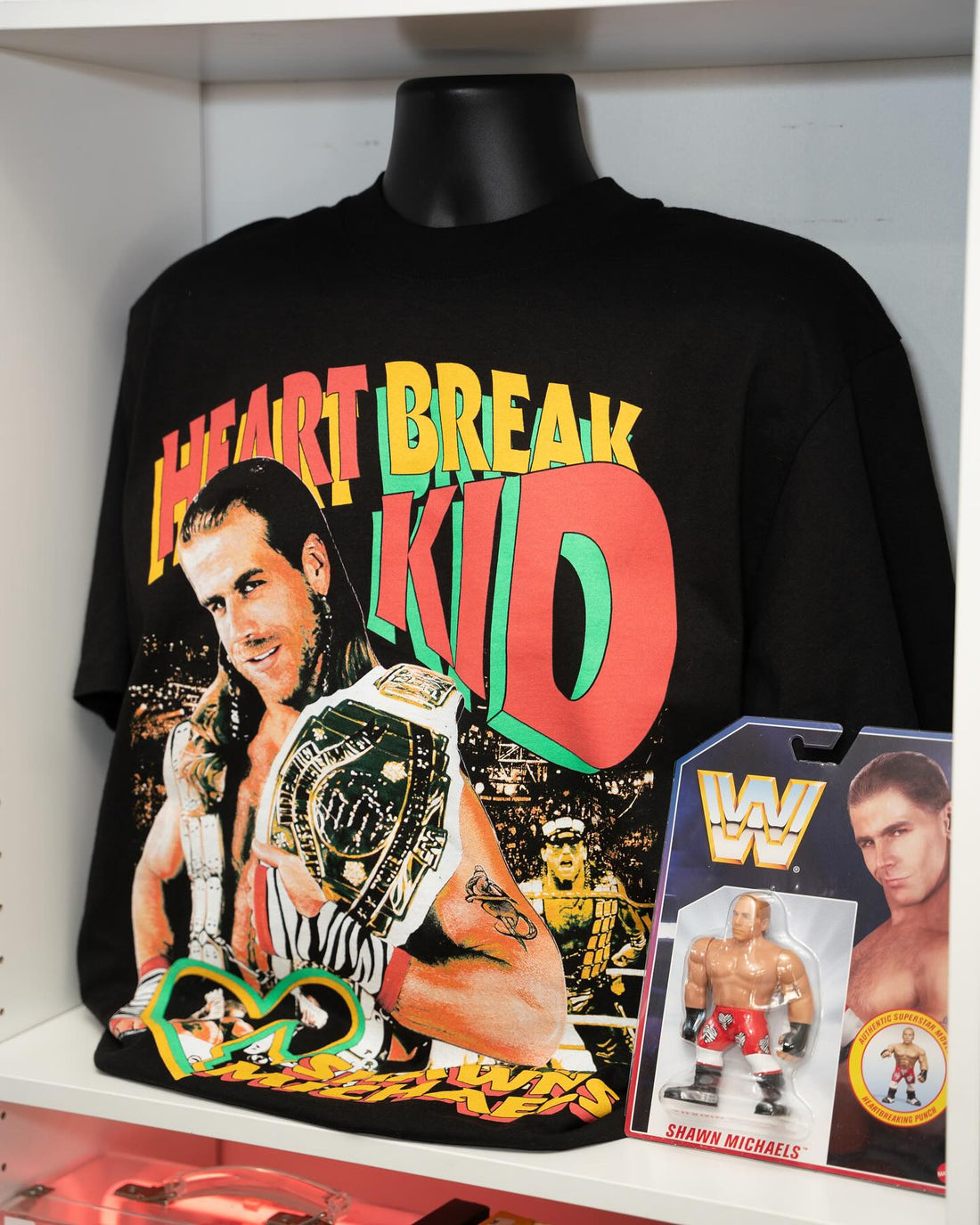 WWF Two Dudes With Attitude HBK Shaka Wear tee and Mattel Retro Shawn Michaels figure