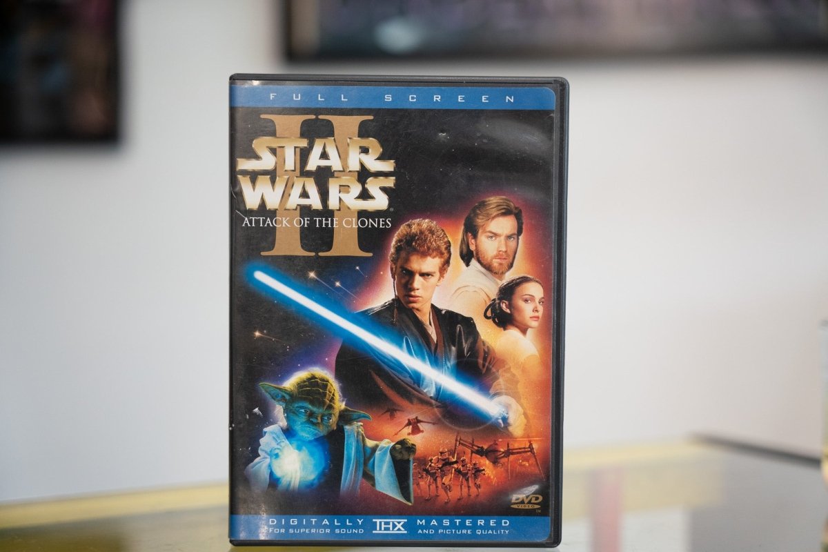 Star Wars Episode II Attack of the Clones DVD case, early 2000s release, photographed on the grading bench.