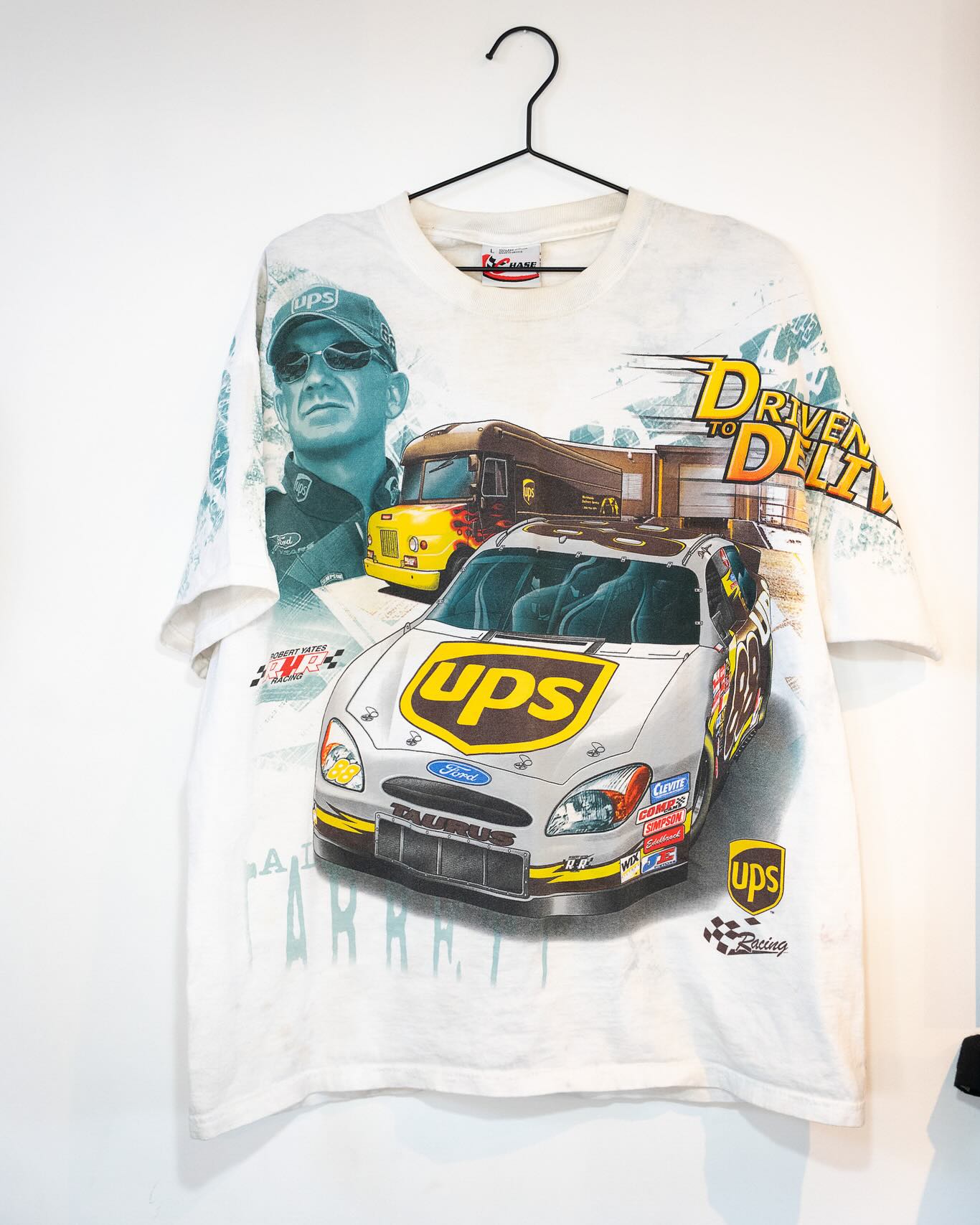 Vintage Chase Authentics NASCAR UPS Dale Jarrett race all-over-print shirt at Keep It Classic