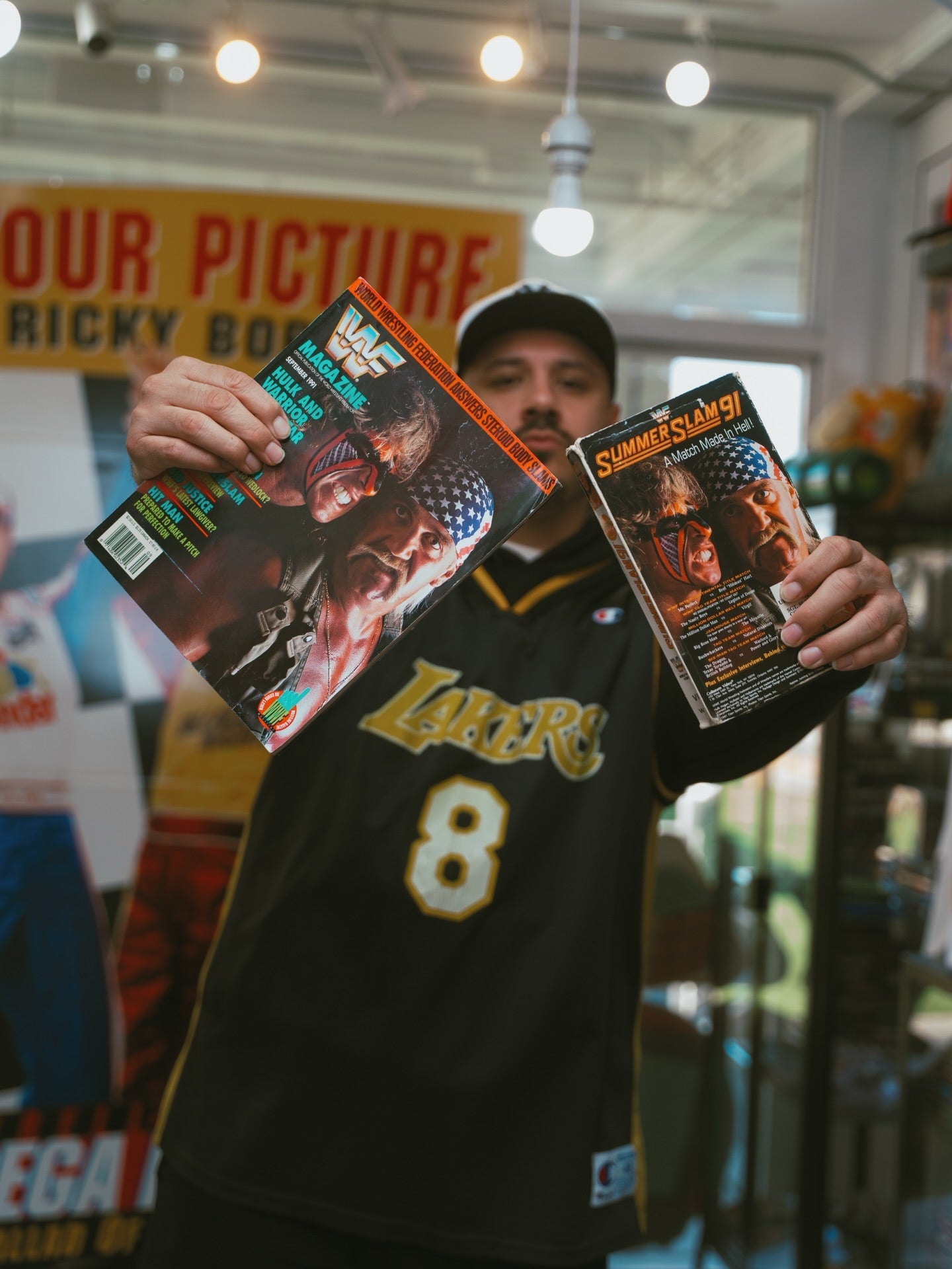 Wrestling memorabilia at Keep It Classic — WWF Magazine Hogan/Warrior cover and SummerSlam 91 VHS