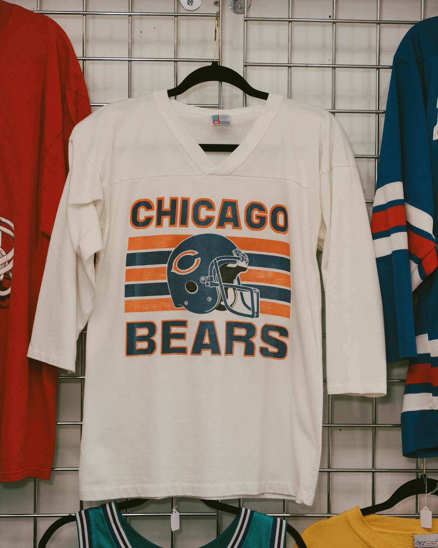 Vintage 80s Chicago Bears v-neck mesh pullover at Keep It Classic Las Vegas