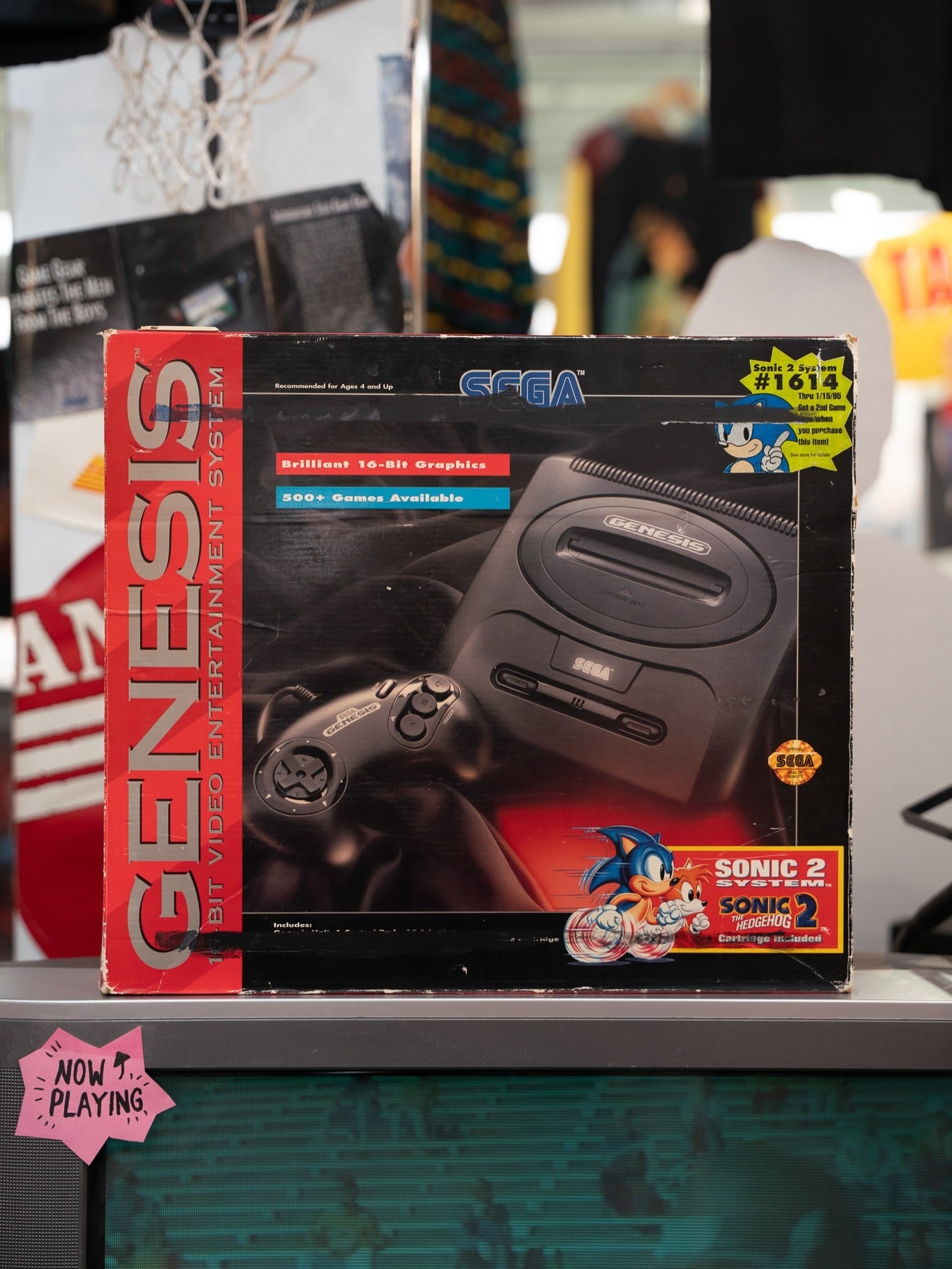 Sega Genesis console with Sonic 2 sticker at Keep It Classic