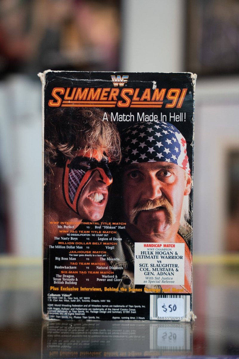 1991 WWF SummerSlam A Match Made in Hell VHS with Ultimate Warrior and Sgt Slaughter face-off and gold metallic title lettering