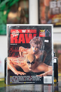 WWF RAW Magazine April 1997 issue featuring Goldust and Marlena on cover, autographed wrestling memorabilia