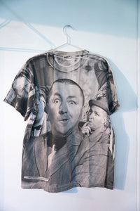 1998 Three Stooges Movie Promo AOP T-shirt, Size Large, featuring all-over printed graphic design on navy cotton tee