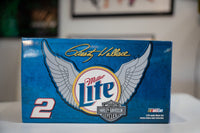 Harley-Davidson 1999 NASCAR #2 die-cast race car model, 1:24 scale, Miller Lite and Harley-Davidson branded livery on red and silver finish