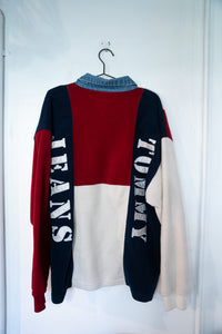 Vintage 90s Tommy Hilfiger Jeans Big USA Flag Logo Fleece Pullover Mens XL