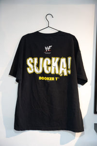 WWF 2002 Booker T "Tell Me You Didn't Just Say That Sucka" wrestling shirt in XL, featuring printed graphic on dark fabric