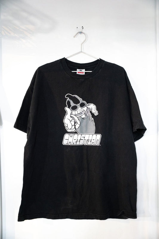 WWF Christian "Chump Stain" wrestling graphic t-shirt in XXL from 2002, displayed laid flat showing front print design