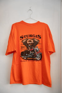 Black Sturgis Black Hills Rally t-shirt from 2003 with printed graphic design on front, displayed flat on white background
