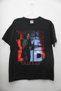 2008 Obama Yes We Did black tee large with stacked red white blue letters, Obama silhouette, A Front Row To History Chicago November 4th 2008