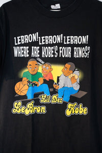 NBA 2009 graphic t-shirt size medium with Kobe, Lil Dez, and LeBron text design in gray and black