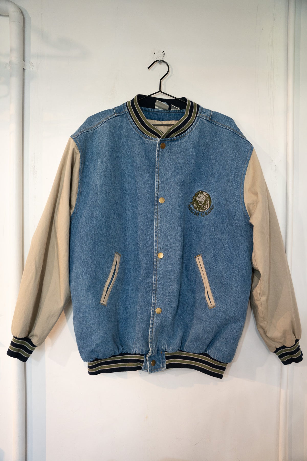 90s MGM Grand Denim Varsity Jacket Size Large