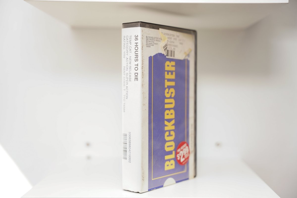 VHS 36 Hours to Die Blockbuster rental case blue yellow branding 36 HOURS TO DIE spine Action Super Action San Leandro $2.99