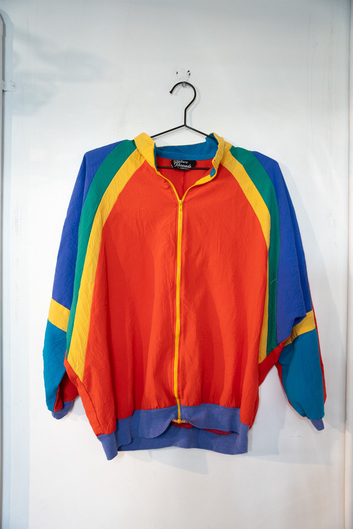 Vintage 80s Silver Threads Chevron Color Block Windbreaker Track Jacket Retro Chic L Size Large