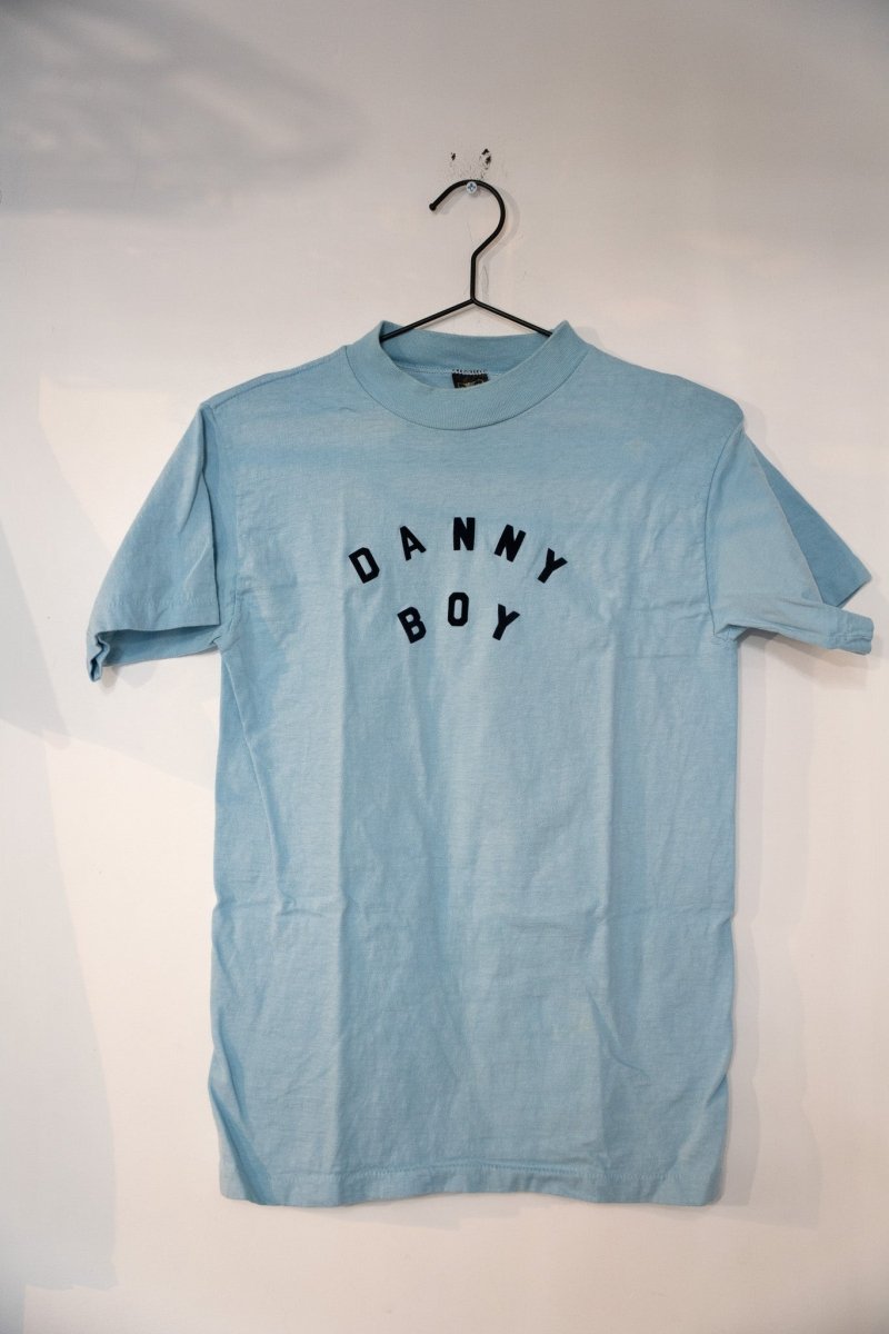 T-Shirt vendor Danny Boy graphic tee, size small, 1980s, featuring bold printed design on light colored cotton fabric