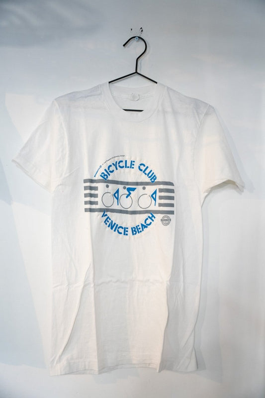 Mammoth Bicycle Club Venice Beach t-shirt from the 1980s, size medium, displayed flat against white background showing front graphic print