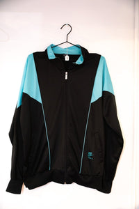 Black and teal 80s Nike Oregon USA track jacket full-zip teal shoulder panels collar Nike logo embroidered Oregon text polyester