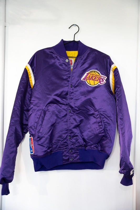 80s Starter Los Angeles Lakers Satin Bomber Jacket Size XL - Keep It Classic