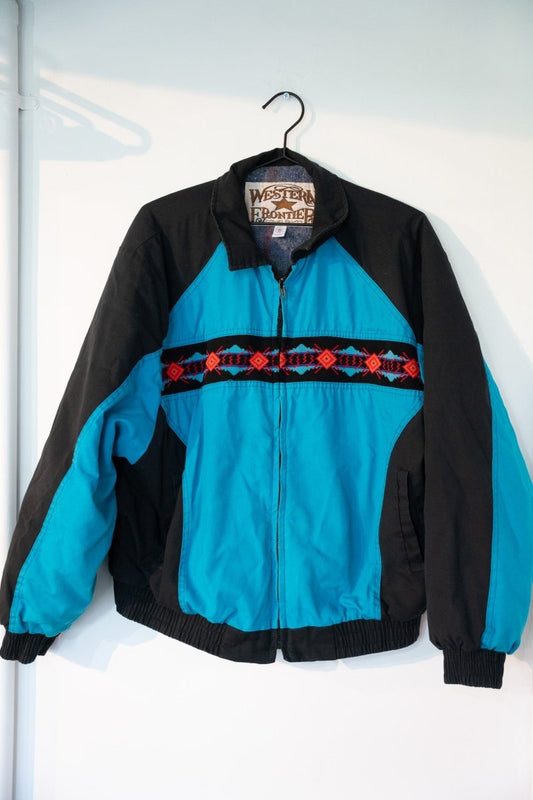 80s Western Frontier Teal Aztec Canvas Work Duck Barn Chore Coat Jacket Size XL - Keep It Classic