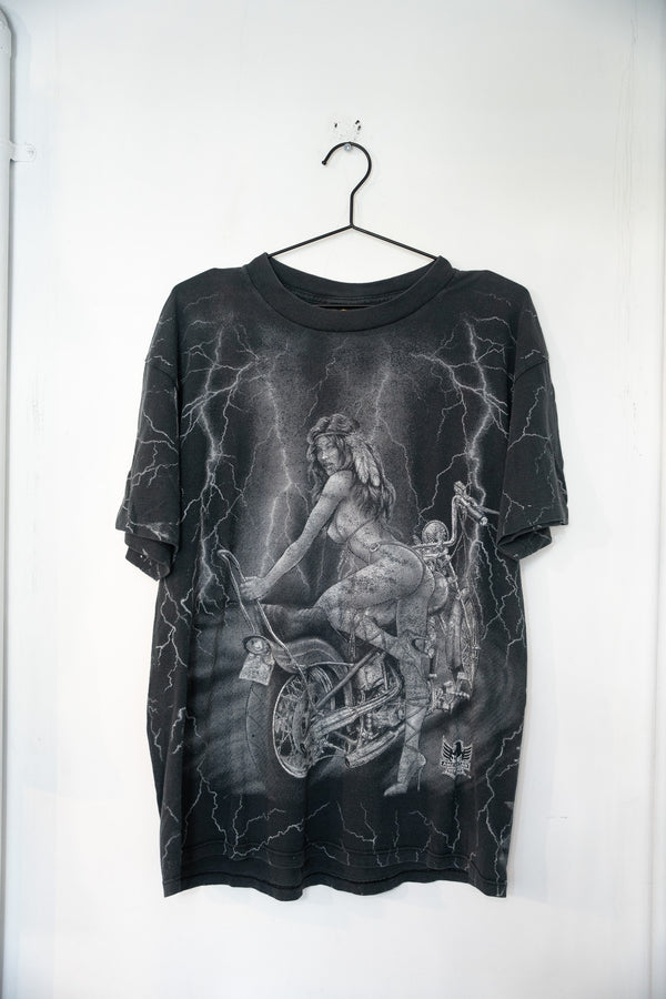 Vintage 90s 3D Emblem American Biker Lighting AOP Shirt Size XL