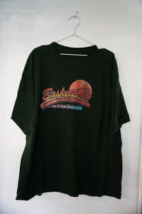 Dark green 90s Basketball It's an Attitude t-shirt with orange gold gradient Basketball script basketball graphic and blue MORE THAN A SPORT banner size XXL