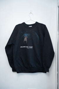Black 90s Prairie Bee Camp crewneck sweatshirt photorealistic black bear face PRAIRIE BEE CAMP Chapleau Ontario text raglan sleeves