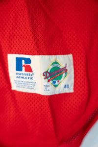 Russell Athletic Philadelphia Phillies red baseball jersey, size 48, 1990s with Diamond Collection branding visible on chest