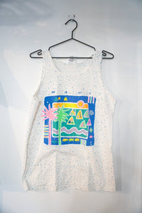 SDI Maui tank top shirt from the 1990s in medium size, featuring printed graphic design on navy blue cotton fabric