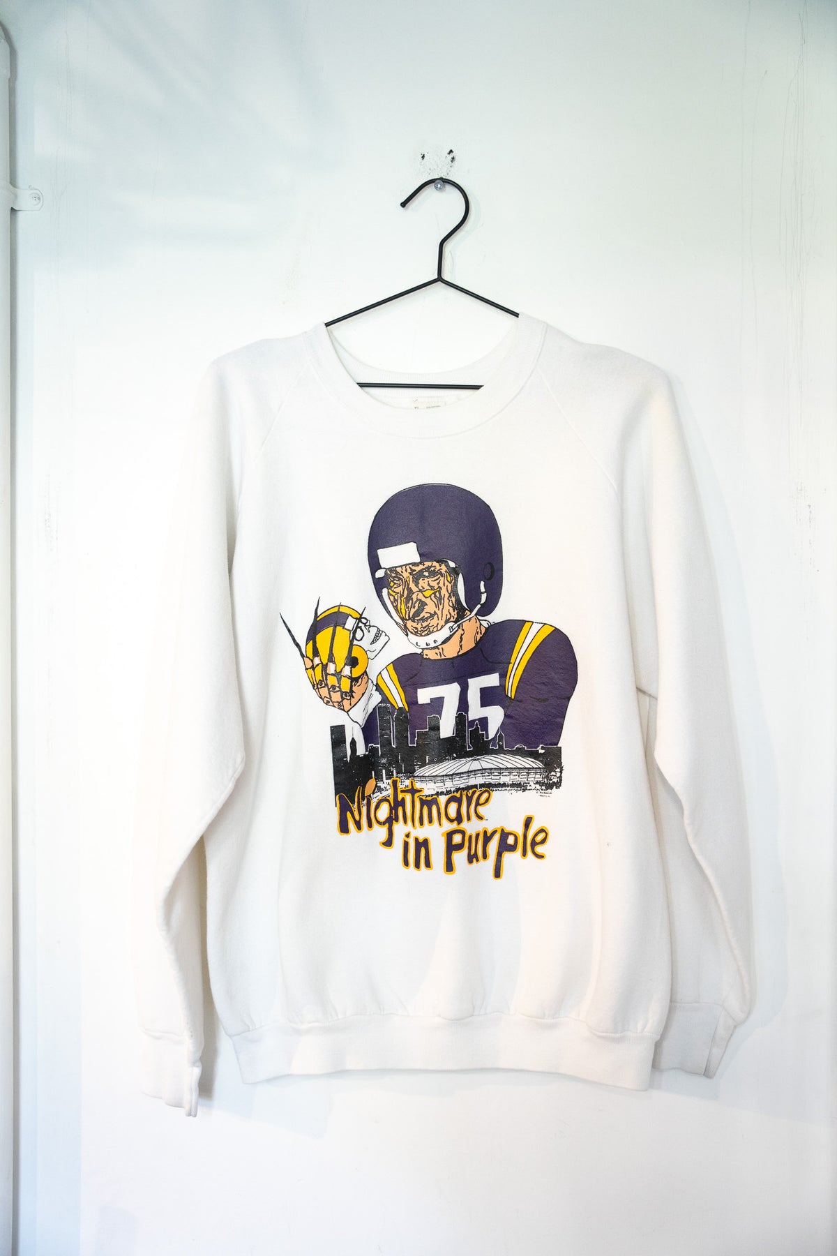 1988 Nightmare In Purple Freddy Krueger Vikings Sweater Size XL