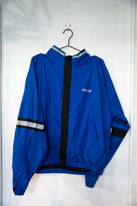 Vintage Polo Ralph Lauren Blue Windbreaker Jacket with Reflective Stripes Size XL